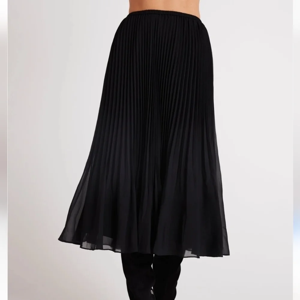 Pleione Elegant Black Pleated Midi Skirt